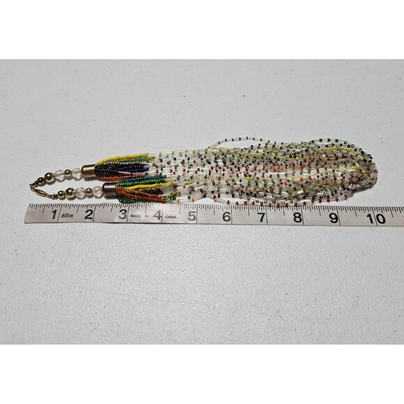 Vintage Boho Rainbow Seed Beaded Chunky Multi Strand Necklace Fashion Jewelry - Picture 5 of 6